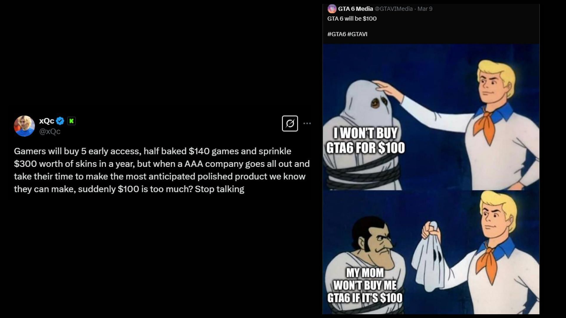 Felix speaks on the gamer community&#039;s outrage against GTA 6&#039;s pricing (Images via @xQc and @GTAVIMedia/X)