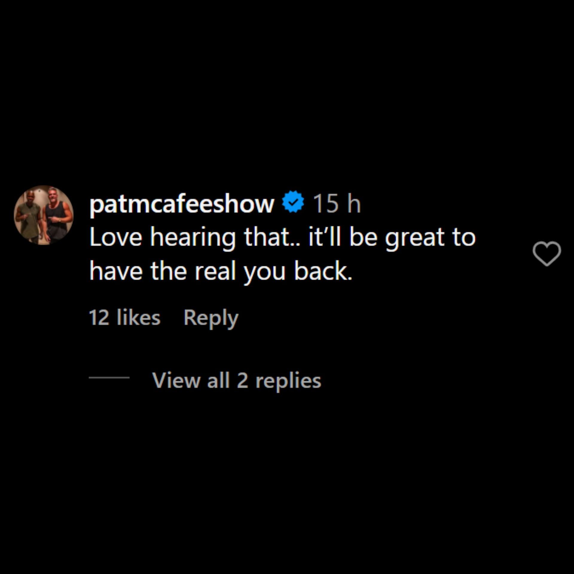 Pat McAfee had a message for Kofi. [Picture credits: Screenshot of McAfee&#039;s comment on Kingston&#039;s Instagram post]