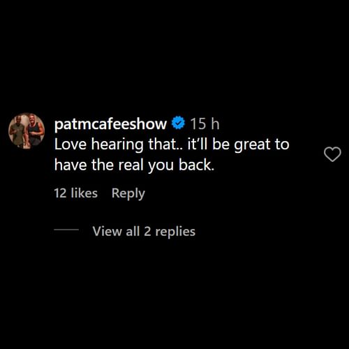 Pat McAfee had a message for Kofi. [Picture credits: Screenshot of McAfee's comment on Kingston's Instagram post]