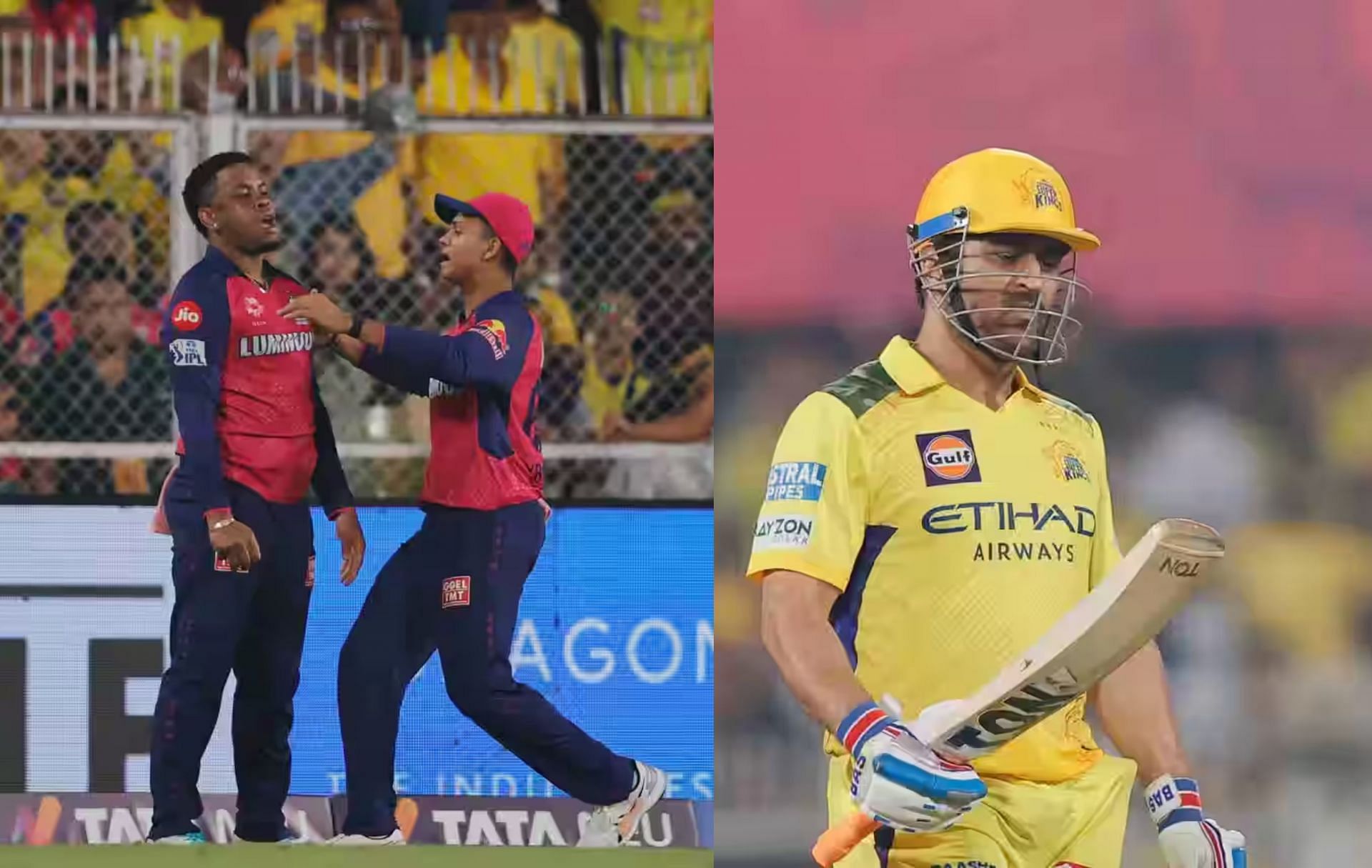 Shimron Hetmyer celebrating after taking Dhoni