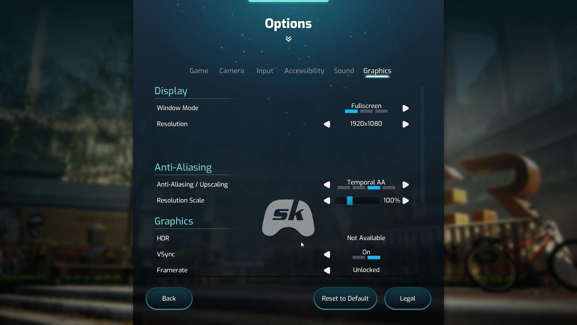 The graphics tab in the options menu (Image via Sportskeeda Gaming || Electronic Arts)