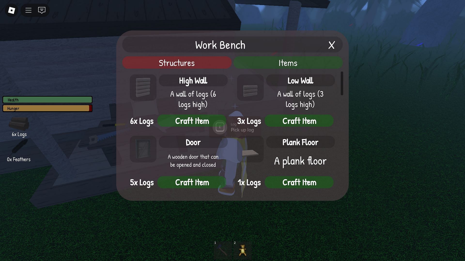 Crafting menu (Image via Roblox)