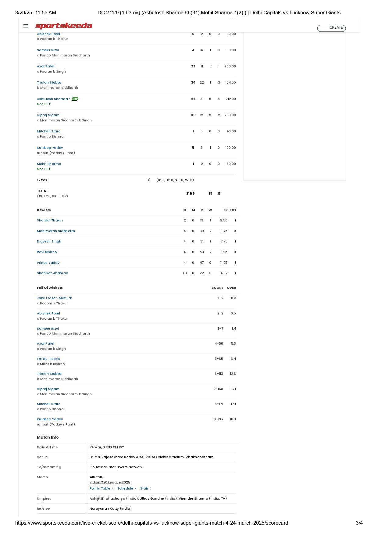 DC vs LSG IPL 2025 scorecard.