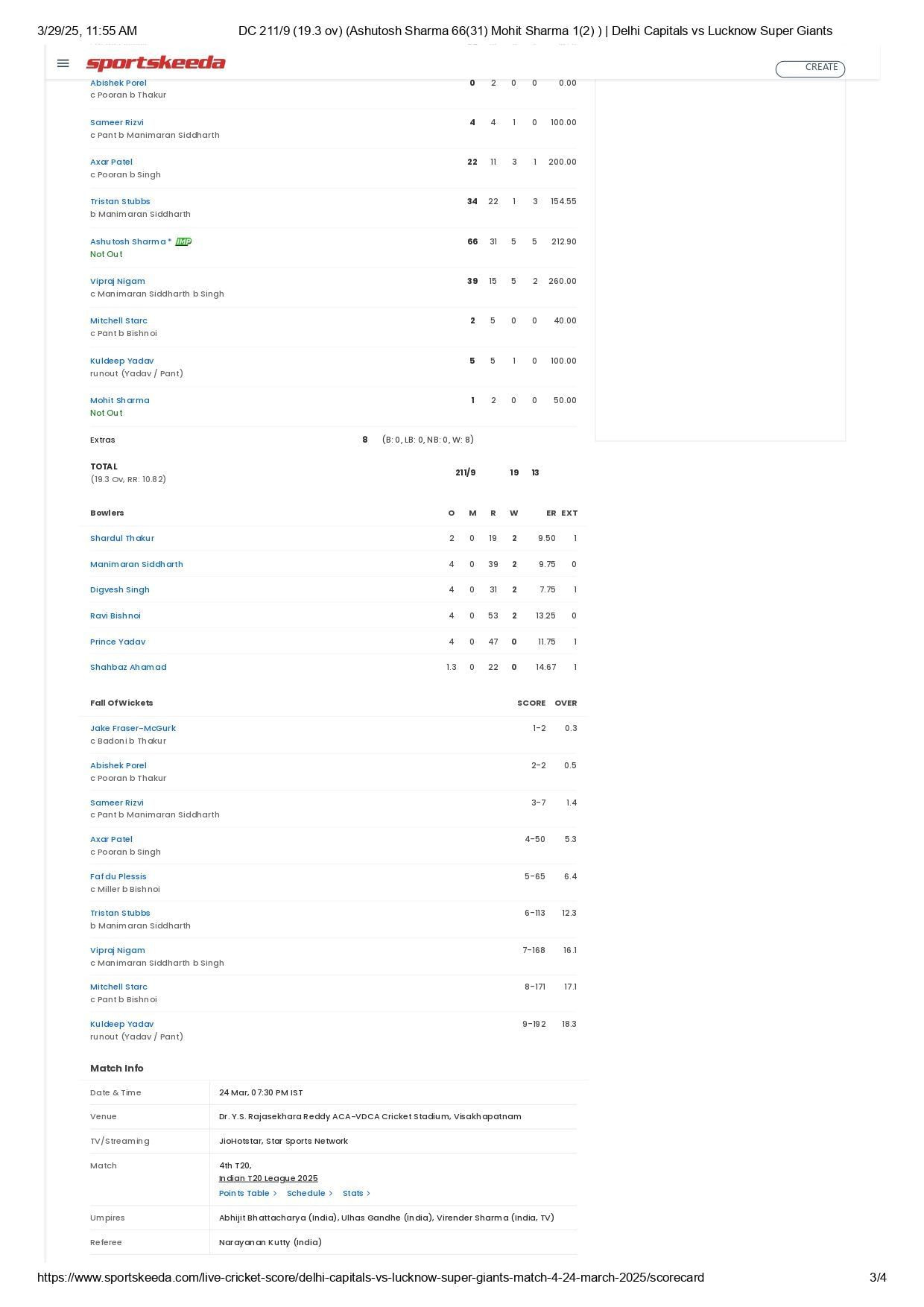 DC vs LSG IPL 2025 scorecard.