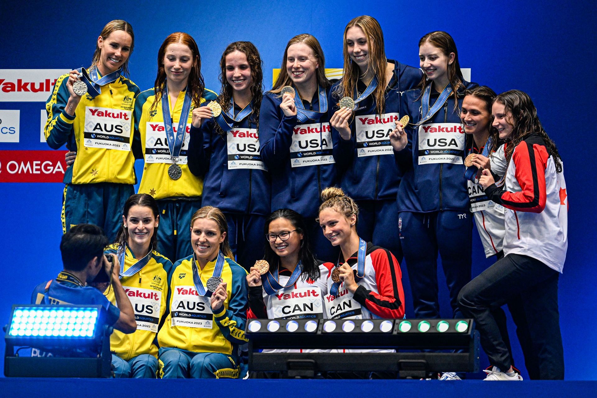 USA Women&#039;s Team at the Fukuoka 2023 World Aquatics Championships: Swimming - Day 8 - Source: Getty