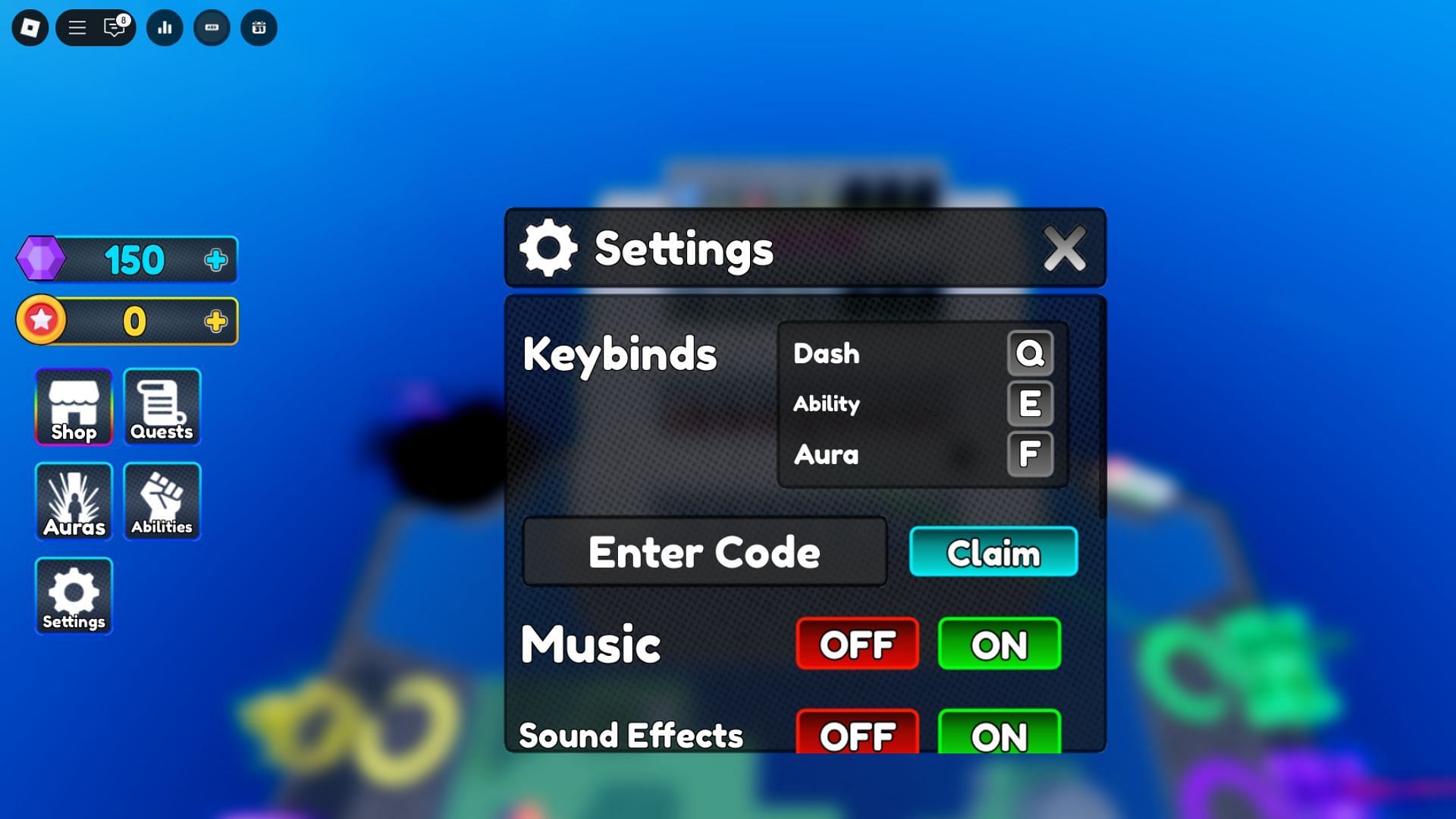 Redeem codes in Aura Battles (Image via Roblox)