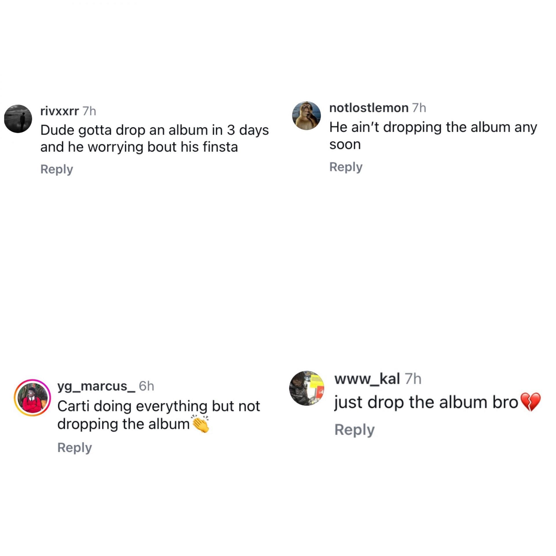 Comments about Playboi Carti&#039;s recent claims (Image via @rap/Instagram)