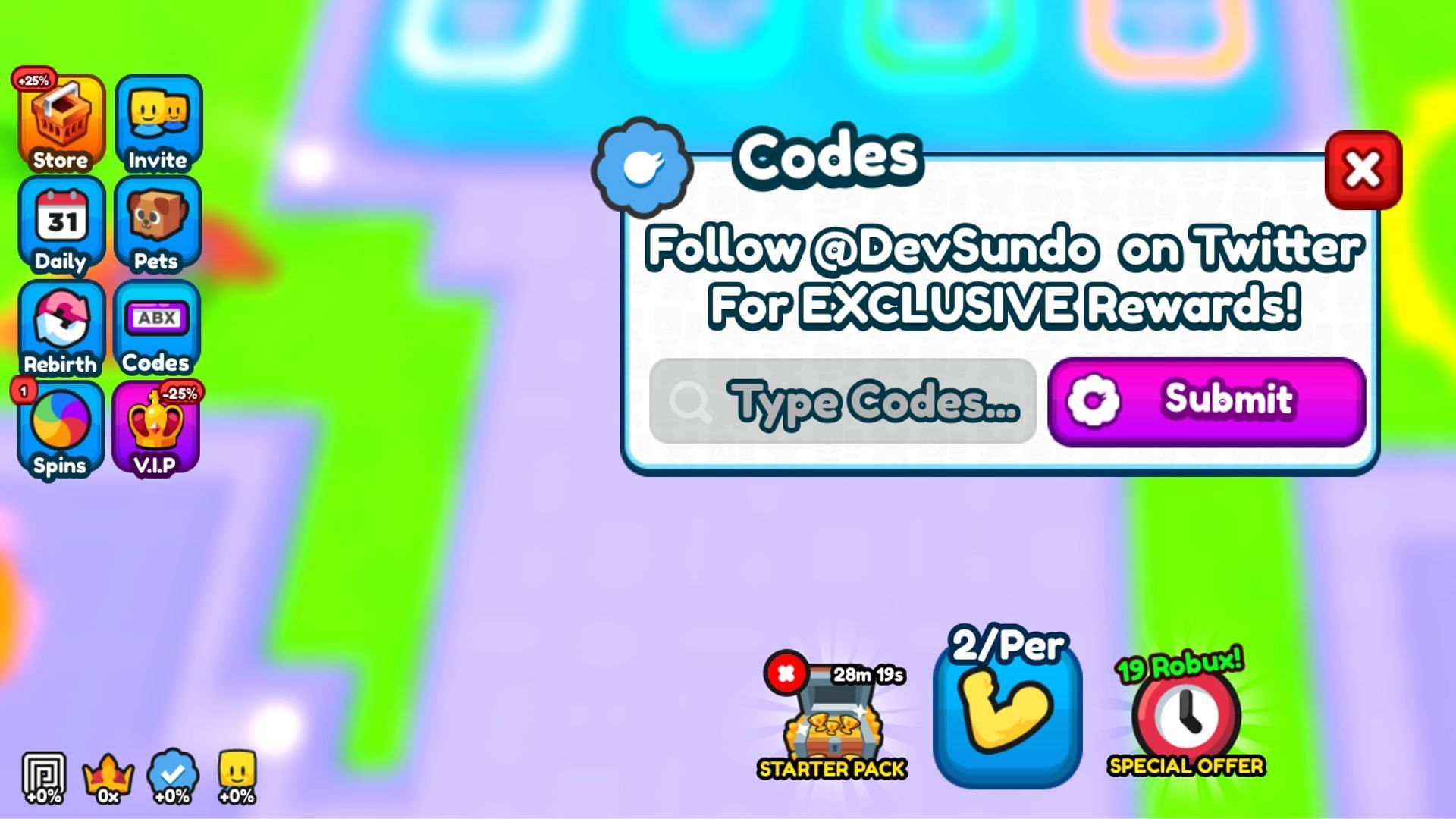 Redeem codes in Handstand Sim (Image via Roblox)