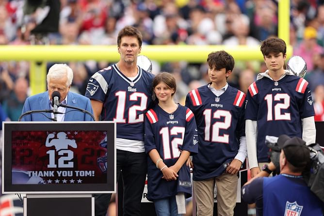 PHOTO: Tom Brady takes trip down memory lane with children Jack, Ben and Vivian from 2023 Patriots tribute ceremony