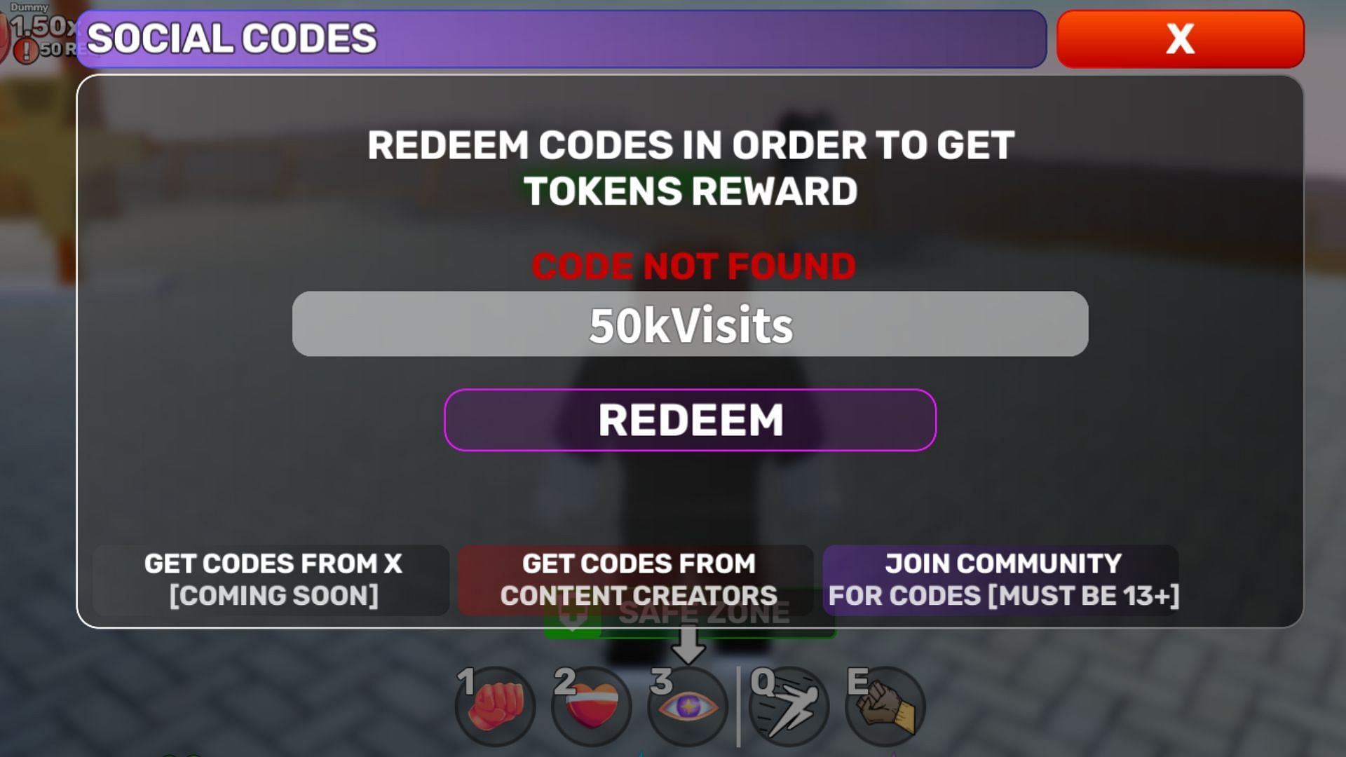 &quot;Code Not Found&quot; issue in Super Power League (Image via Roblox)