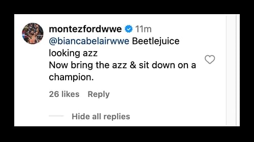 Ford sends a hilarious message to Belair on social media. [Image credit: Bianca Belair on Instagram]