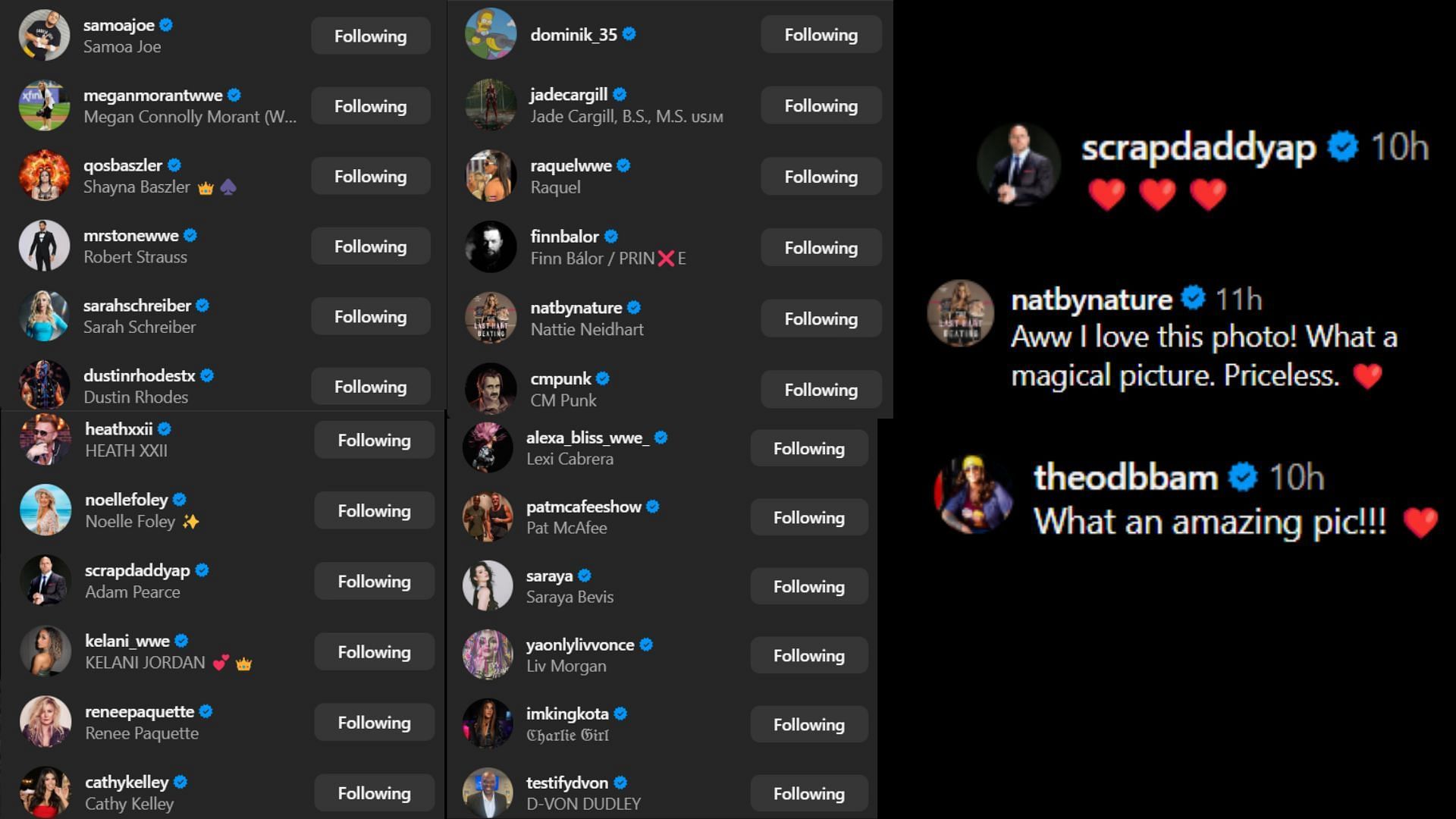 Screenshots of stars&#039; likes and comments [Image credit: Stephanie McMahon&#039;s Instagram handle]