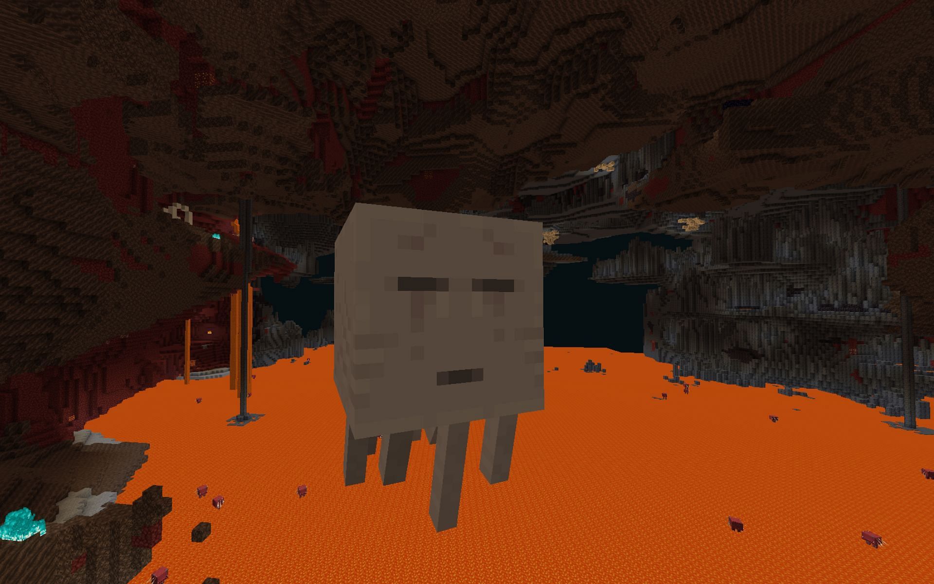 Ghasts usually fly over large lava lakes (Image via Sportskeeda Gaming || Mojang Studios)