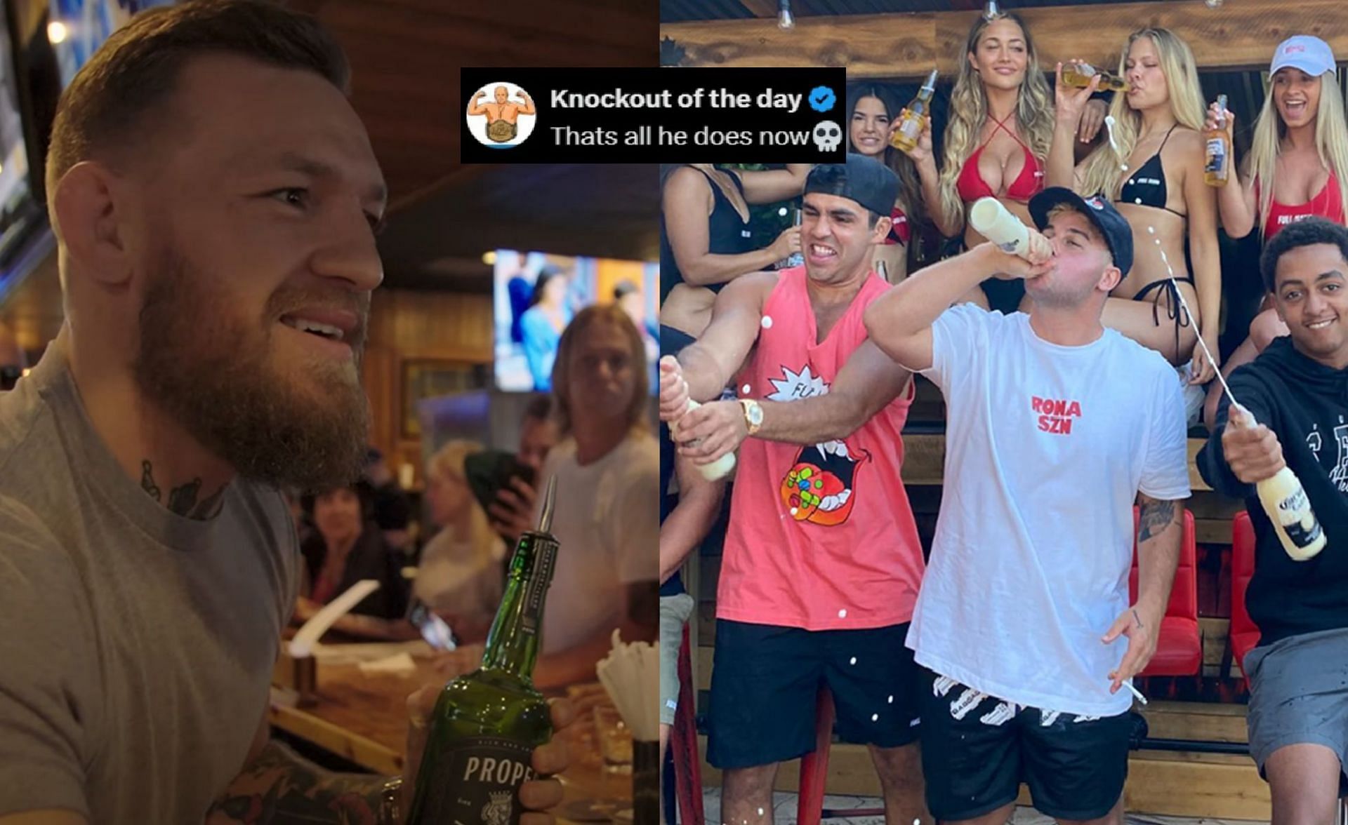 MMA fans react to Conor McGregor (left) partying with the Nelk Boys (right) at The Black Forge Inn. [Images courtesy: @TheMacLife on YouTube &amp; @nelkboys on Instagram]  