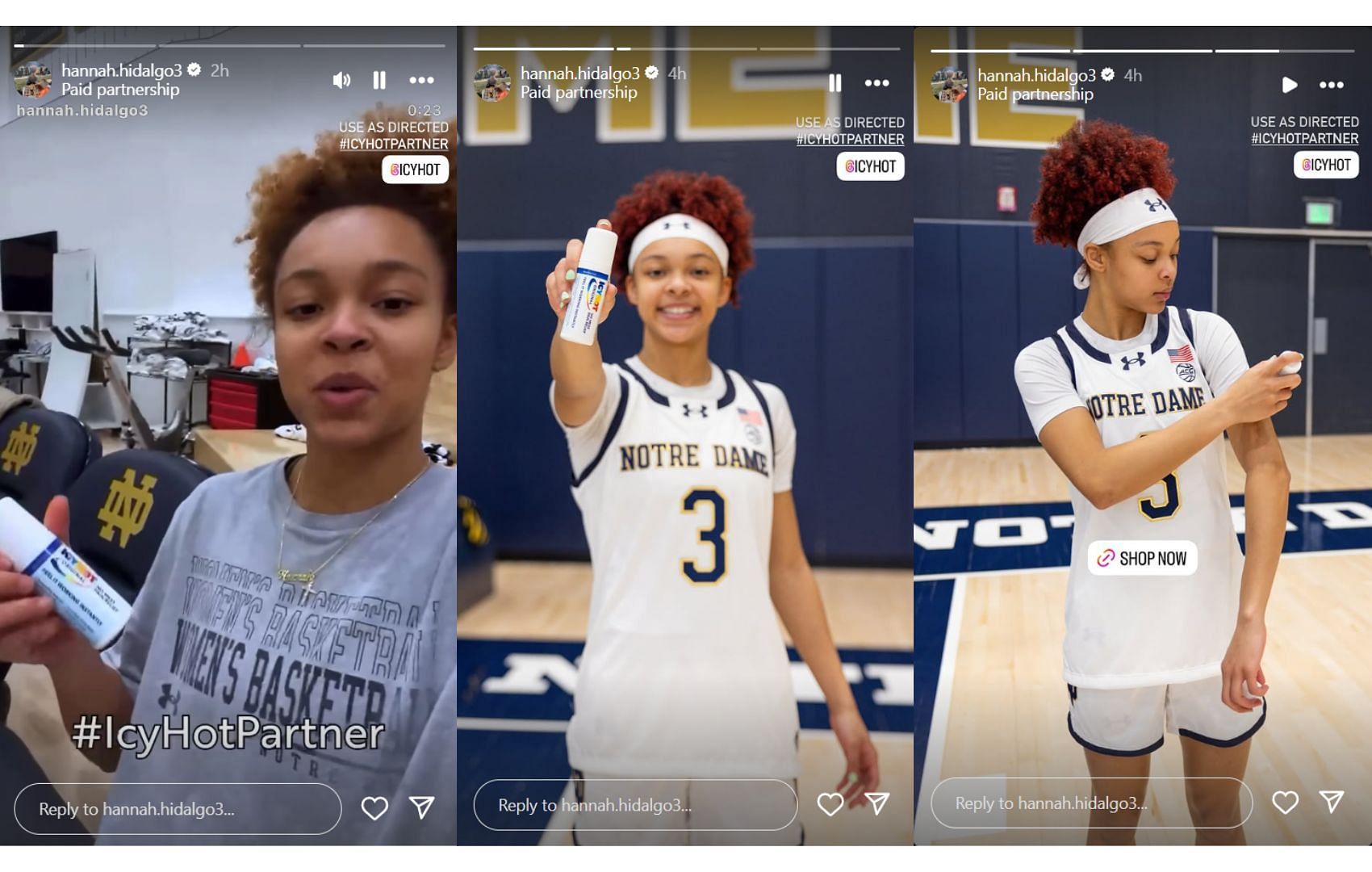 Hannah Hidalgo&#039;s promotional posts for Icy Hot | via @hannah.hidalgo3/ig Syndication: South Bend Tribune - Source: Imagn