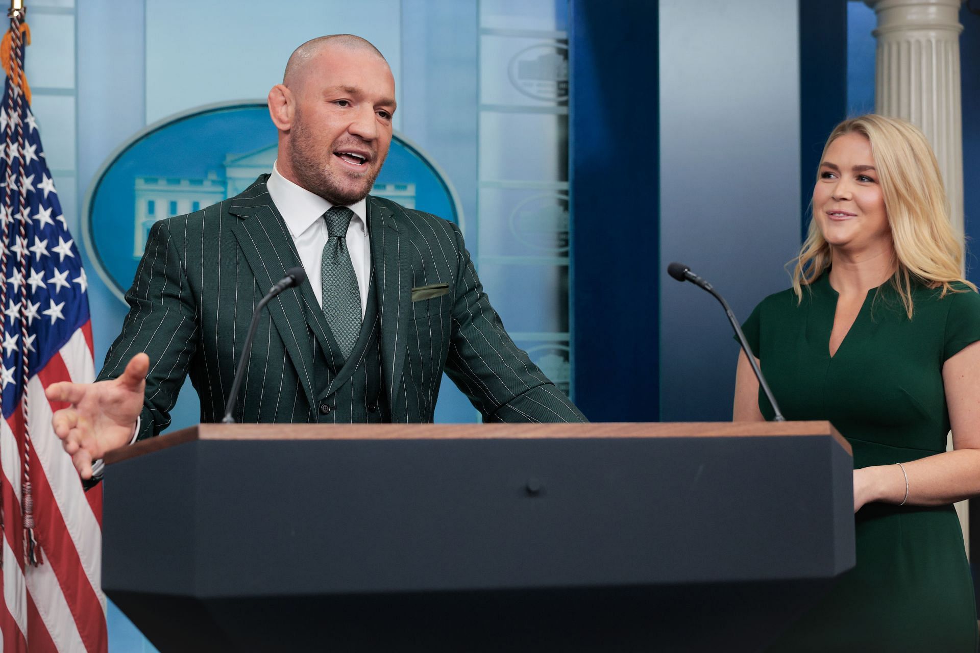 Former Irish MMA Fighter Conor McGregor Speaks To The Press At The White House Before Meeting With President Trump - Source: Getty