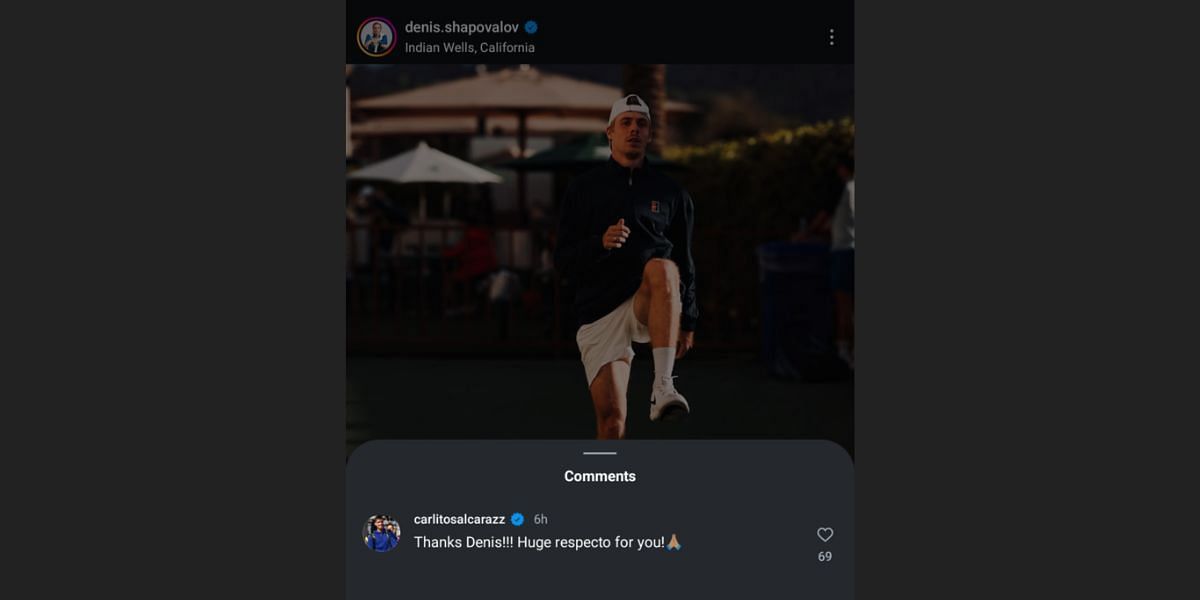 Via Denis Shapovalov Instagram post replies