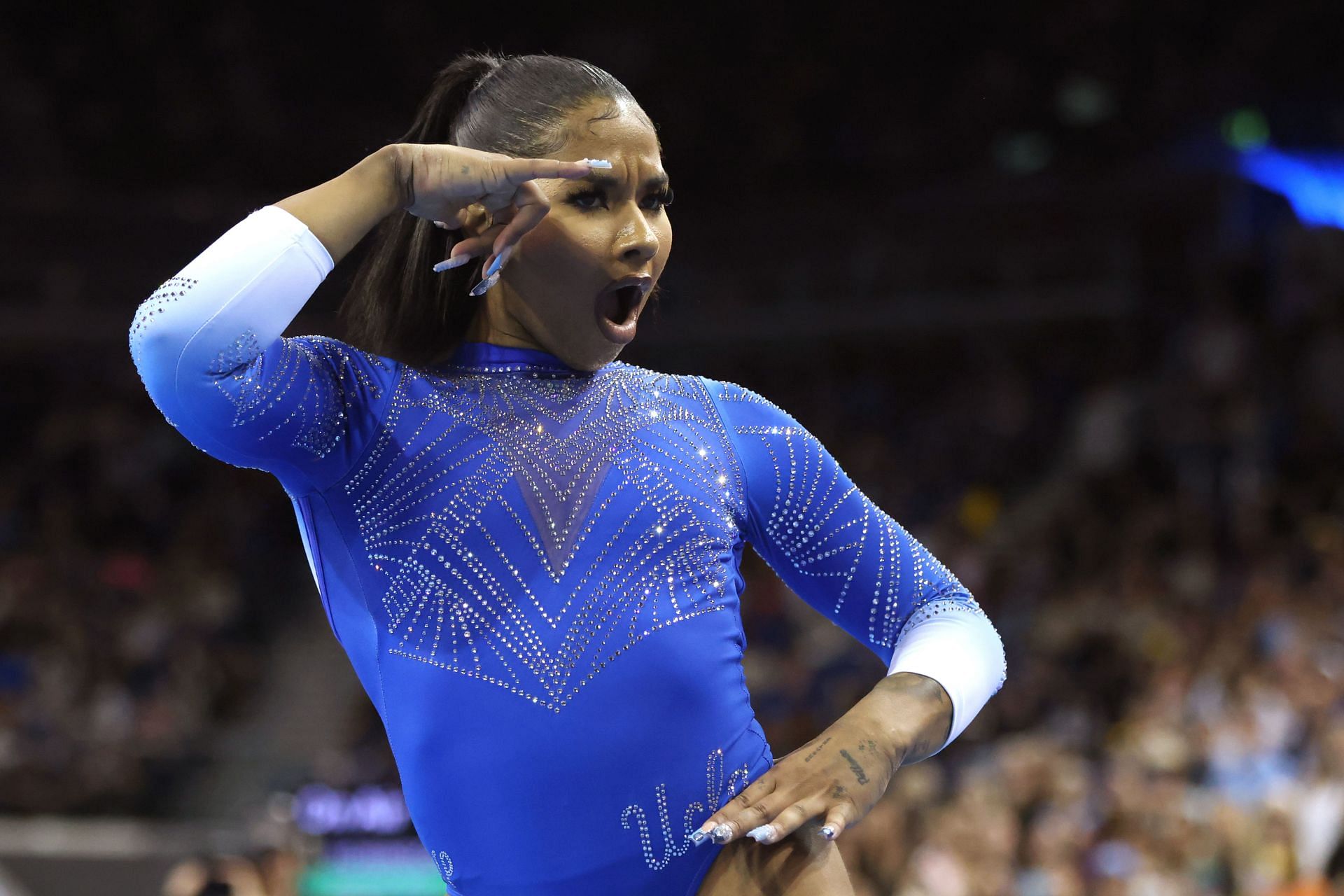 Jordan Chiles at the Stanford v UCLA match - Source: Getty