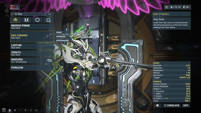 Warframe: Dex Sybaris build guide