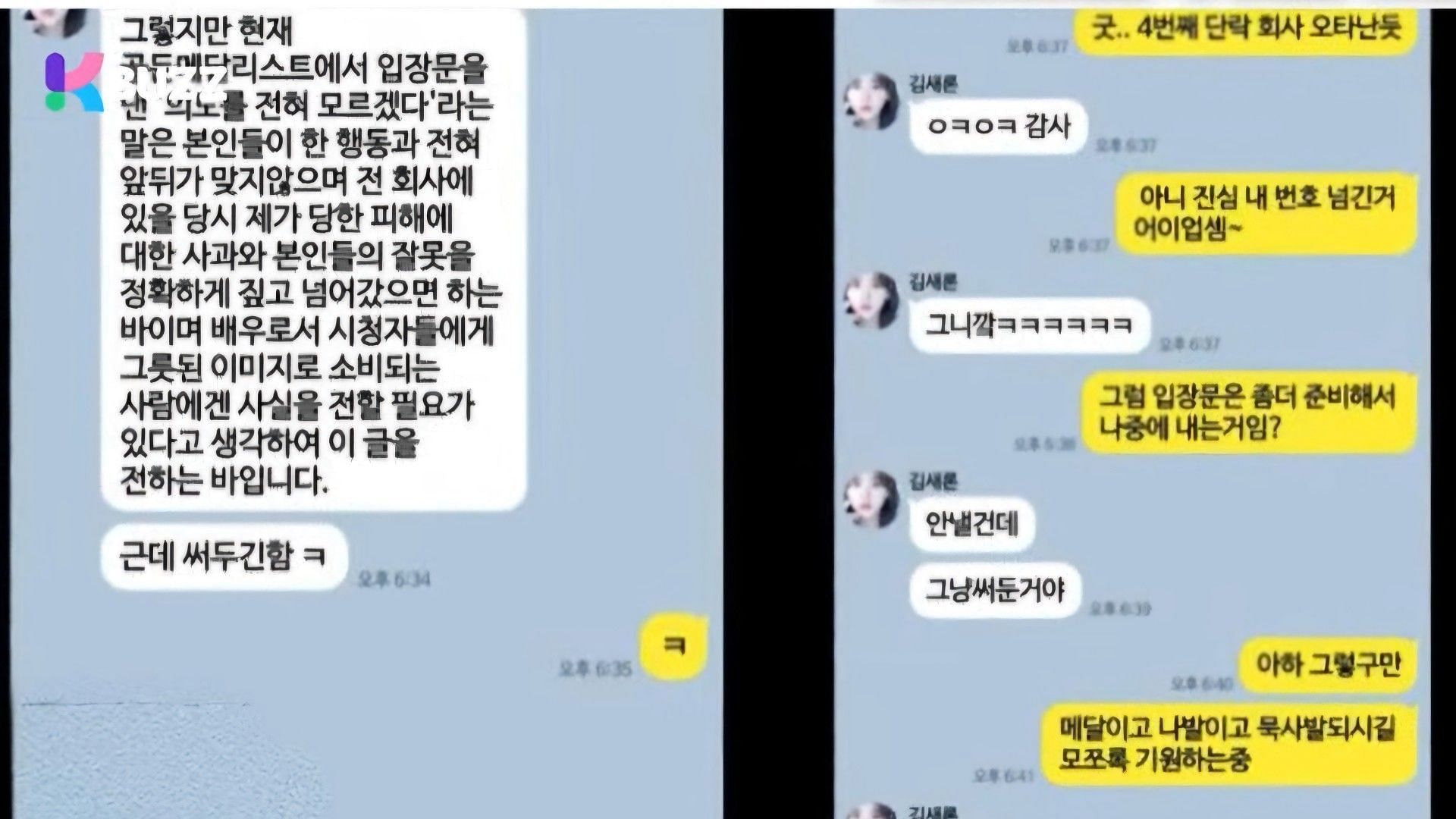 Messages sent by Kim Sae-ron to her cousin leaked by Garo Sero Institute (Image via YouTube/@HOVERLAB2018)