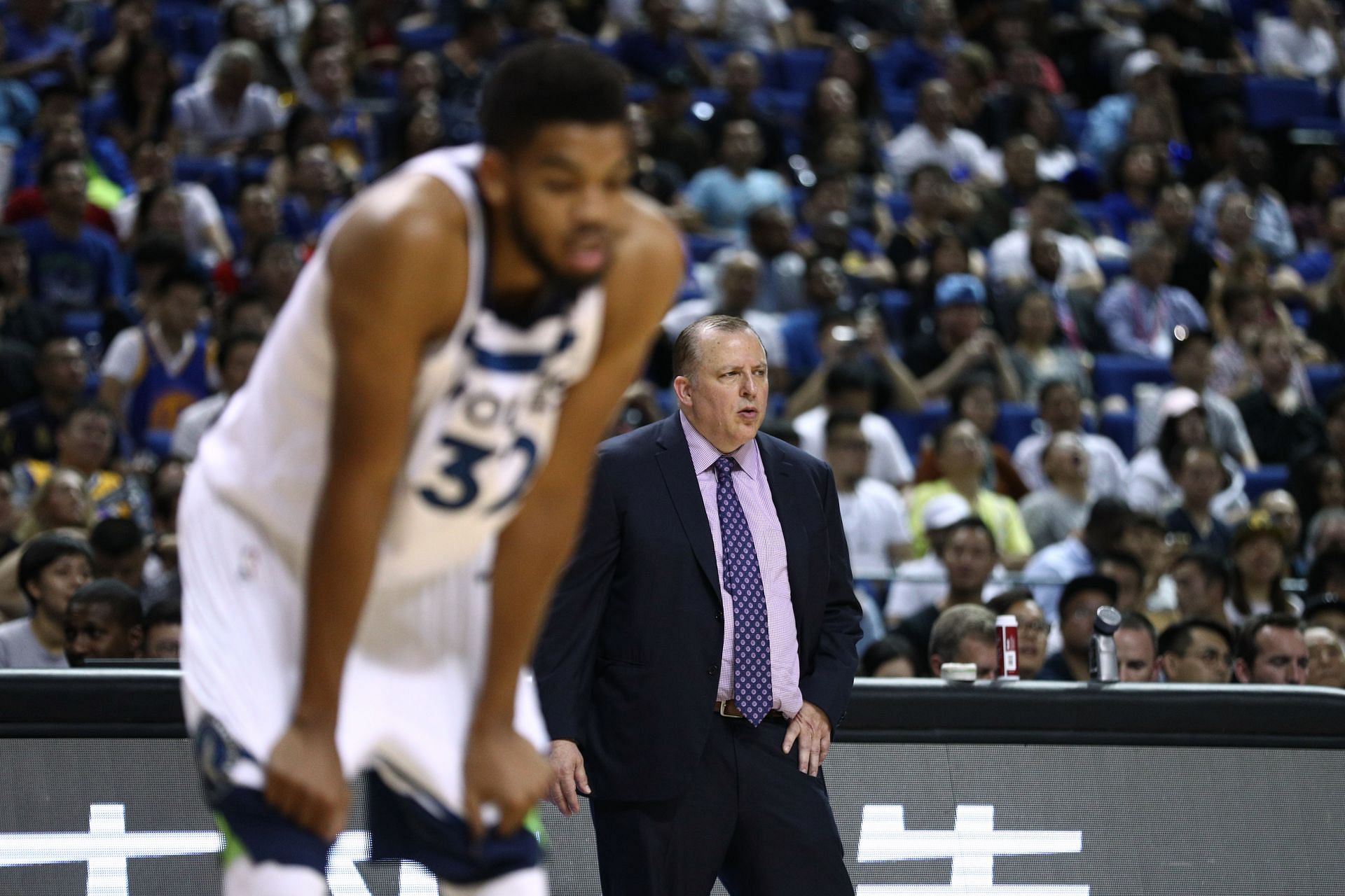 Tom Thibodeau and Karl-Anthony Towns during their time with the Timberwolves - Source: Getty