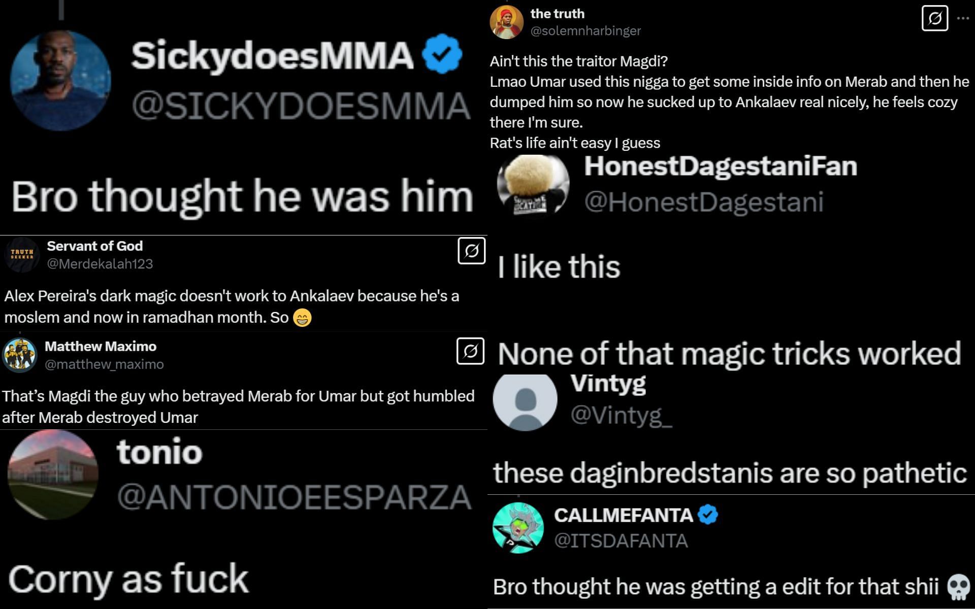 Fan reactions to Magomed Ankalaev&#039;s cornerman catching Alex Pereira&#039;s arrow