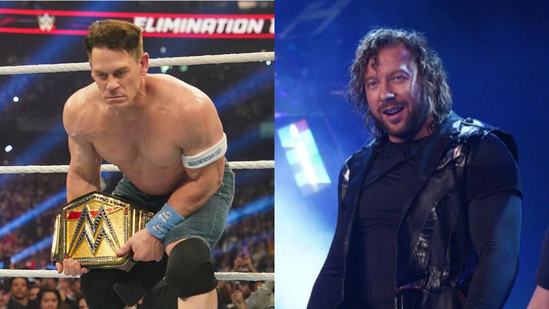 WWE star John Cena (left) and AEW star Kenny Omega (right). (Image credits: wwe.com &amp; AEW YouTube channel)