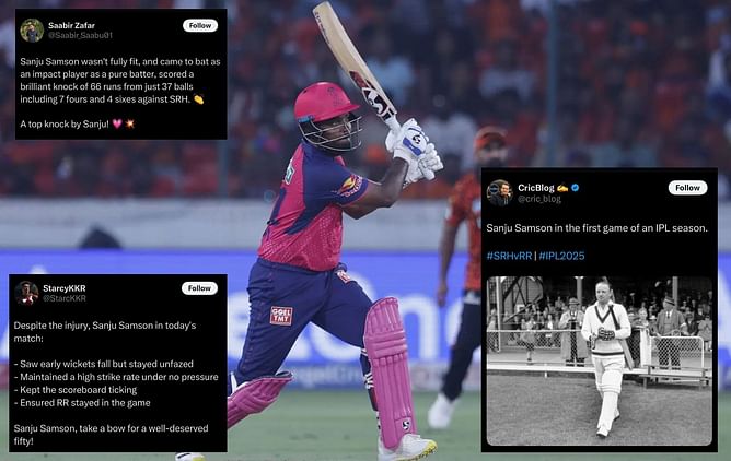 "Customary first match special" - Fans react to Sanju Samson's stunning 66-run knock in SRH vs RR match of IPL 2025