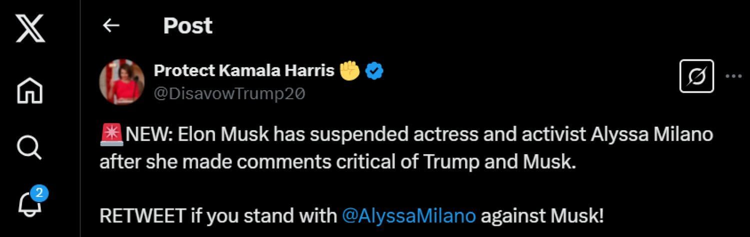 Screengrab of Protect Kamala Harris&#039;s tweet (@DisavowTrump20)