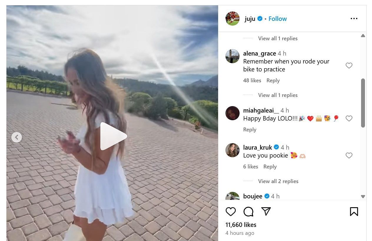 Laura Kruk comments on JuJu Smith Schuster&#039;s IG post for her birthday.