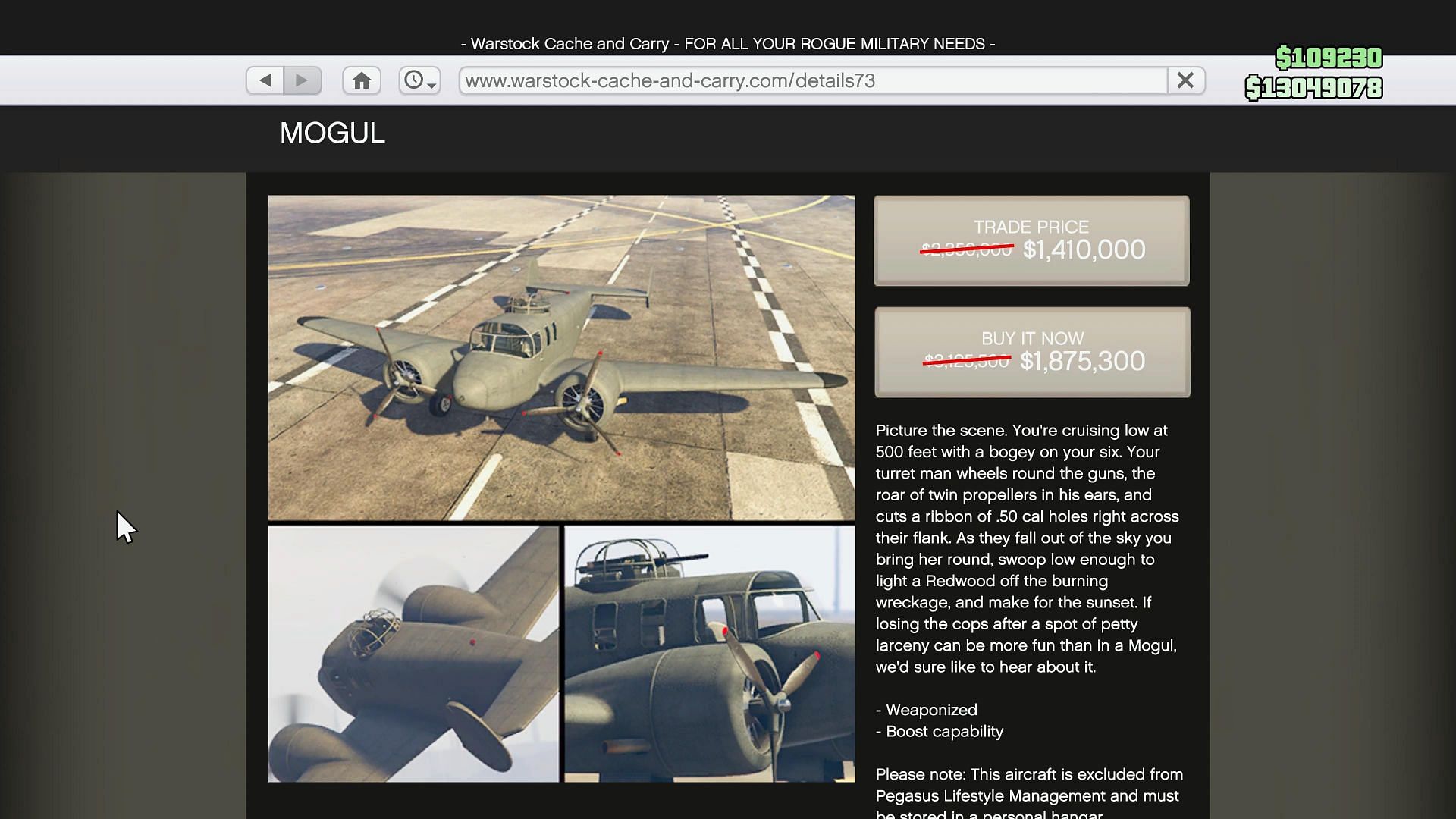 Mammoth Mogul&#039;s page on the Warstock and Carry website during a sale (Image via Rockstar Games)