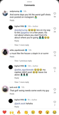 Andy Murray's comment on Frances Tiafoe's post (Image: Instagram @bigfoe1998)