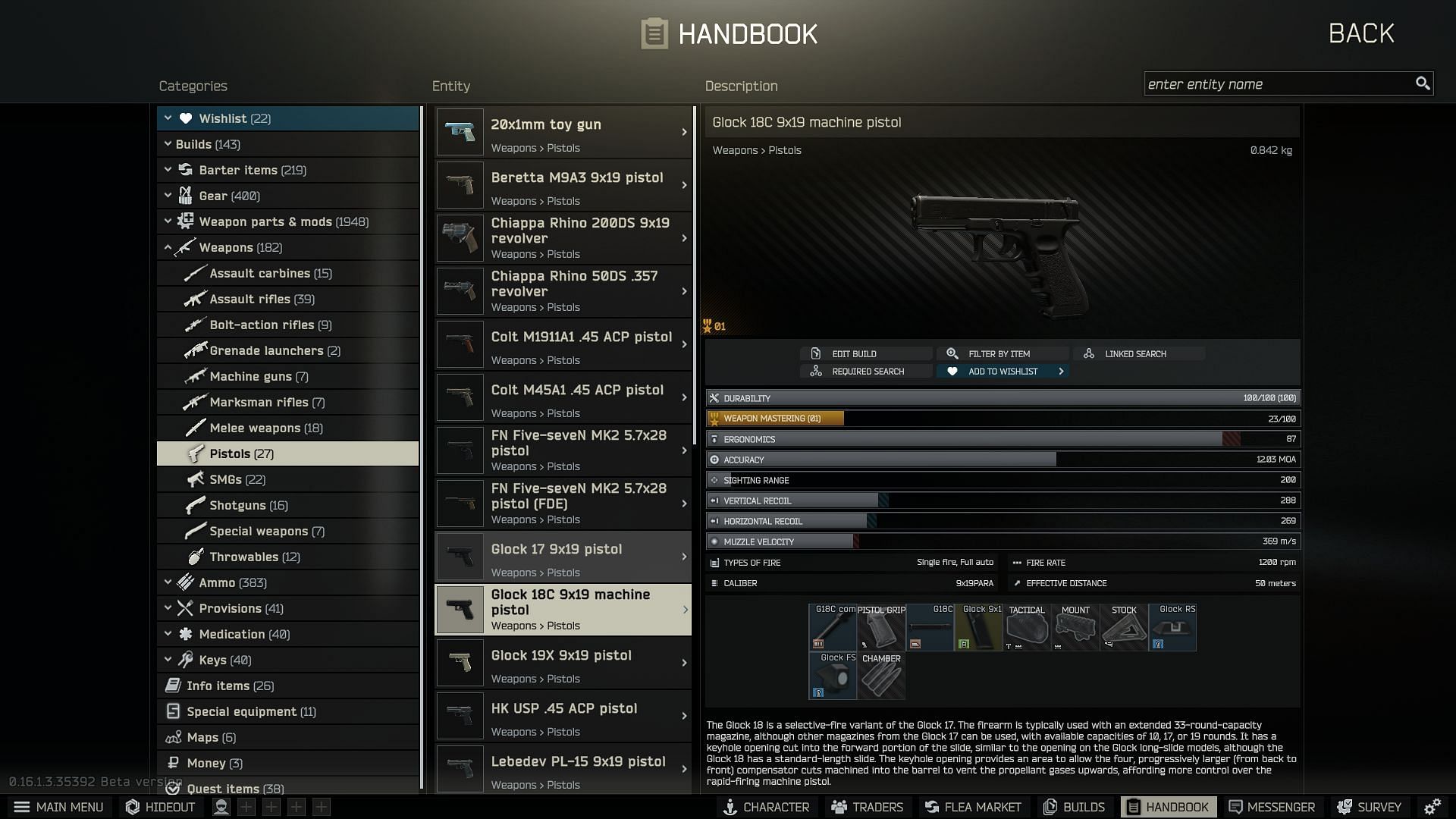 Glock 18C is one of the best 9 x 19 mm Sidearms in Escape from Tarkov (Image via Sportskeeda Gaming || Battlestate Games)