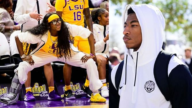WATCH: LSU star Flau'jae Johnson shares romantic moment with BF Chris Hilton Jr. as she recovers from injury