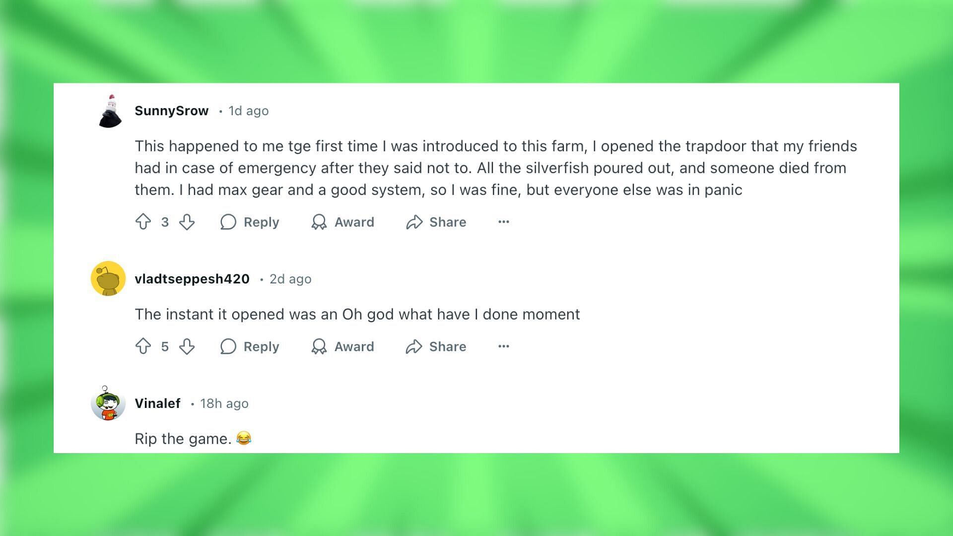 Reddit reacts to the silverfish XP farm mishap (Image via Reddit)