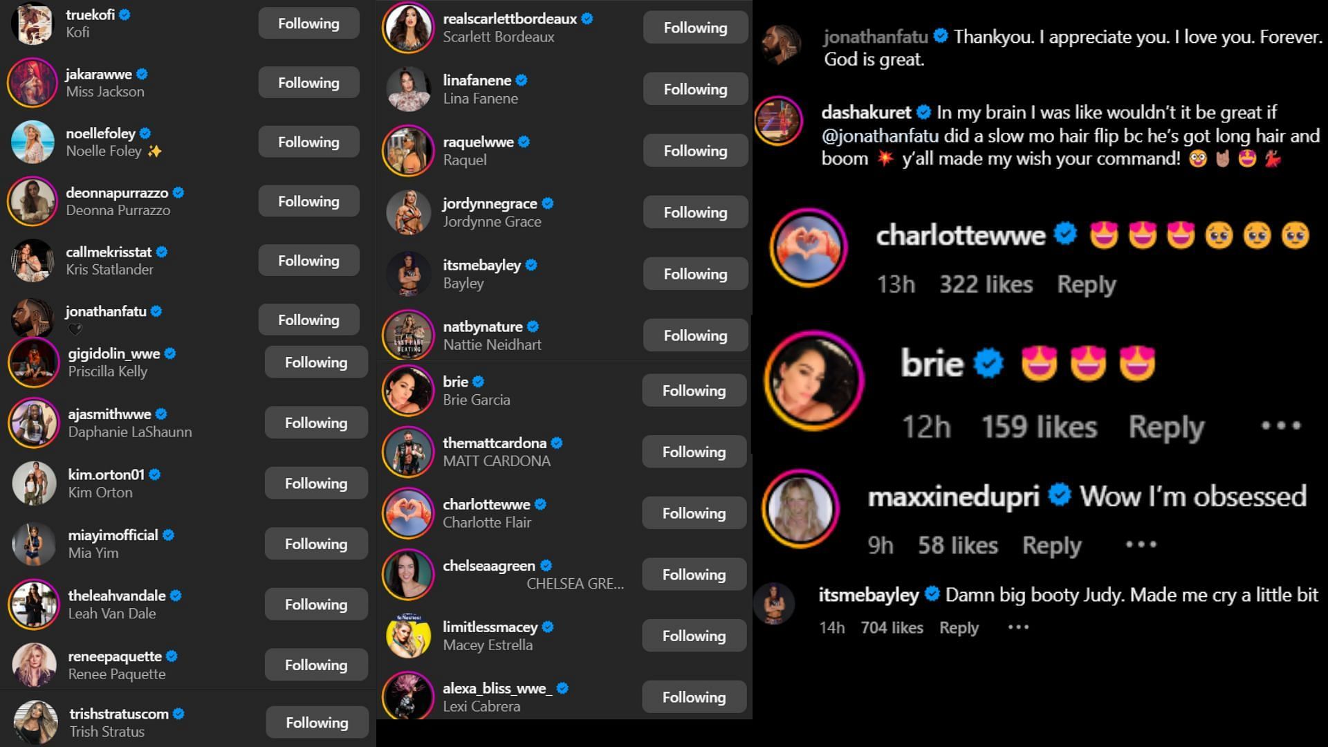Screenshots of stars&#039; likes and comments [Image credit: Naomi&#039;s Instagram handle]