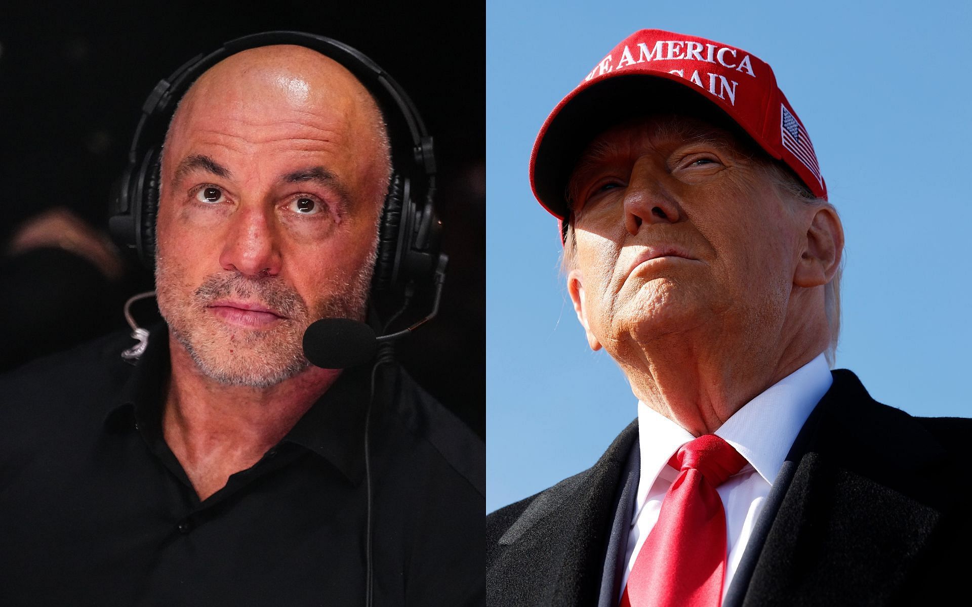 Joe Rogan (left) appears to disagree with Donald Trump