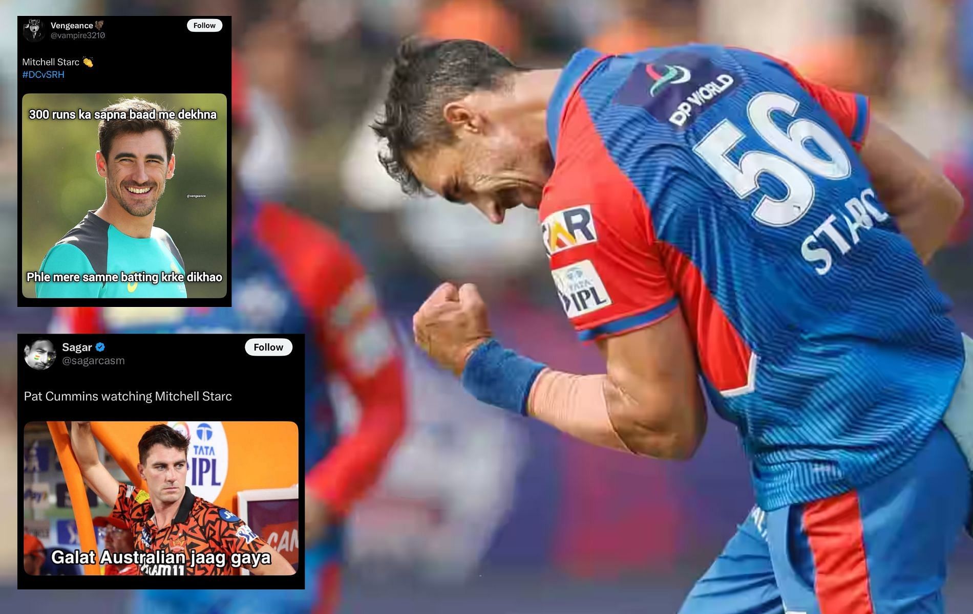 Mitchell Starc picked up his first fifer in T20 cricket. (Pics: iplt20.com/x/@vampire3210/@sagarcasm).