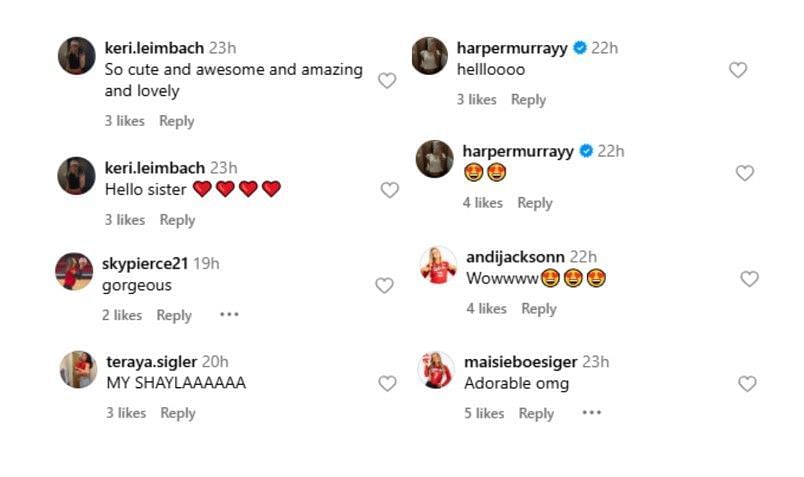 Screenshot of Harper Murray&rsquo;s and other athletes&#039; comments - Credits: IG/campbell.flynn06