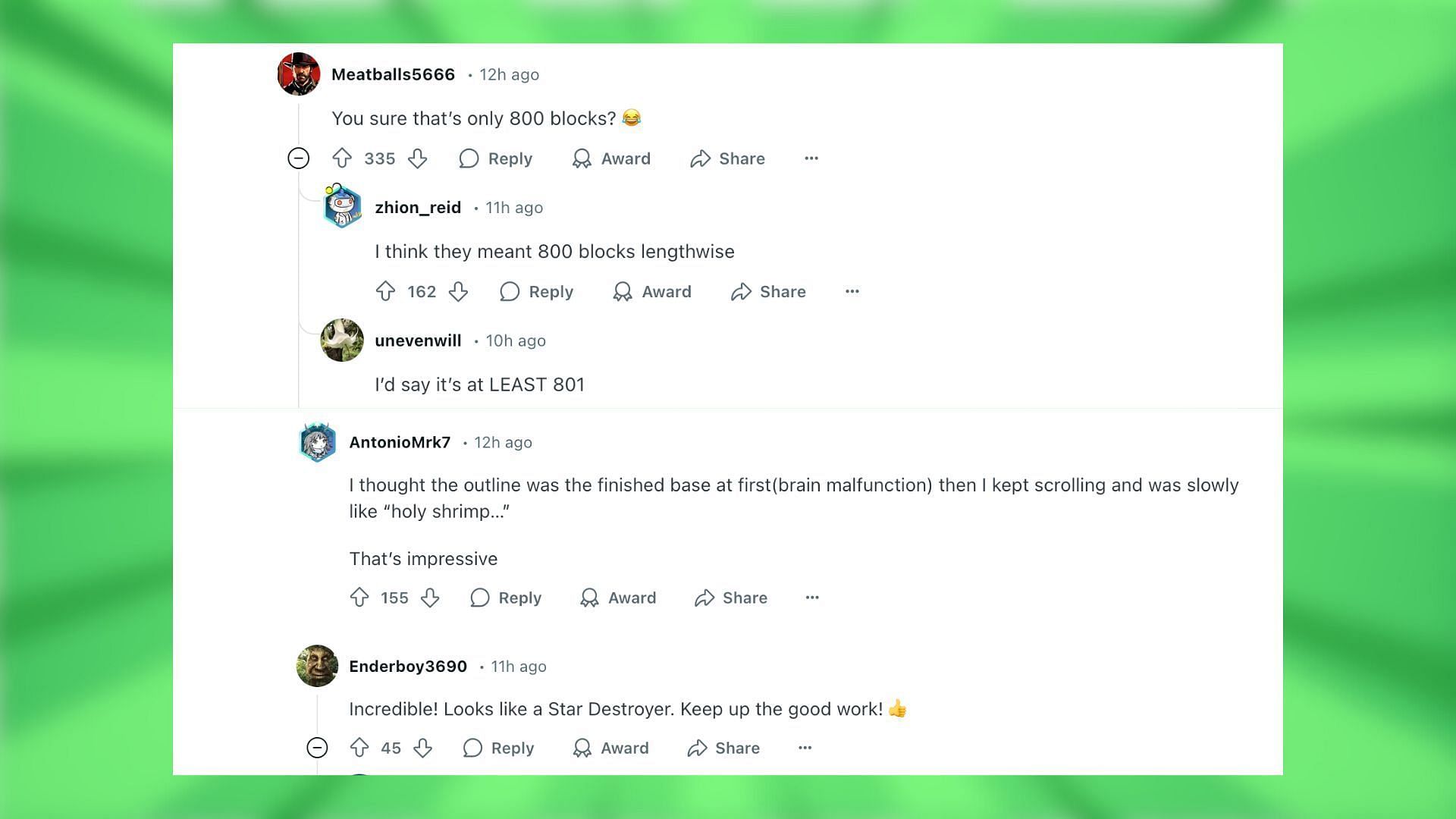 Redditors react to the massive base (Image via Reddit)