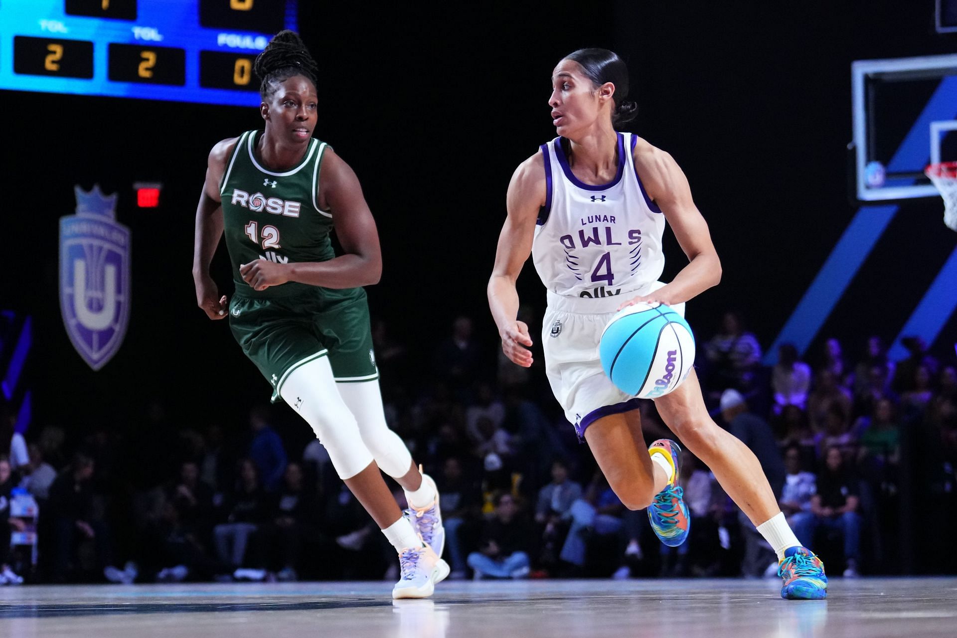 Skylar Diggins-Smith #4 of the Lunar Owls dribbles the ball against Chelsea Gray #12 of Rose  - Source: Getty