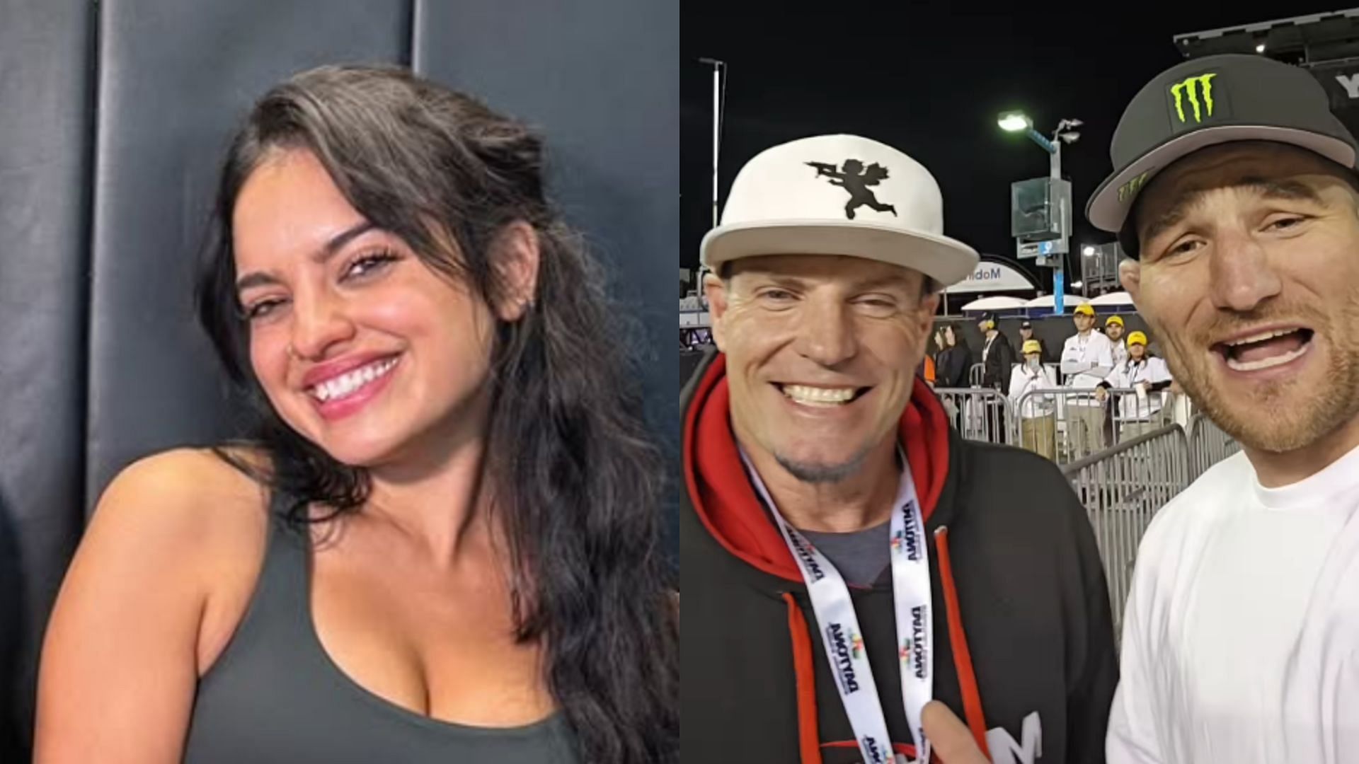 Nina-Marie Daniele (left) has reacted to Sean Strickland (right) meeting Vanilla Ice (middle). [Image courtesy: @stricklandmma on Instagram]