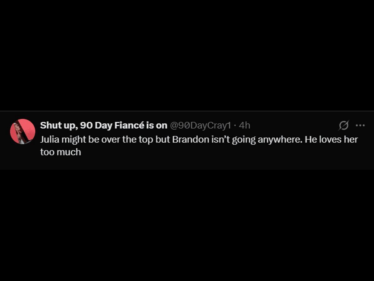 A 90 Day: The Last Resort fan reacts to Brandon&#039;s desire to leave (Image via X/@90DayCray1)