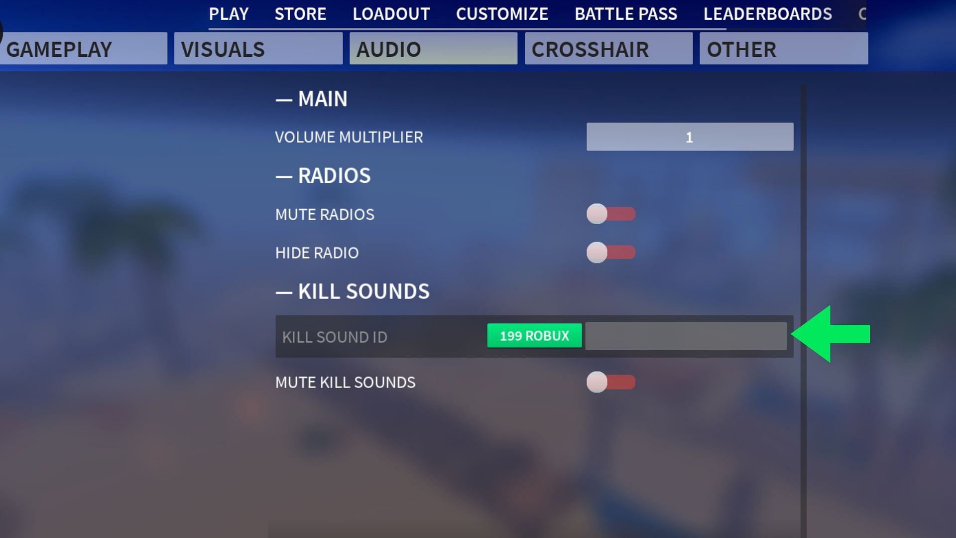 Unlock the &quot;kill sound&quot; feature with Robux (Image via Roblox)