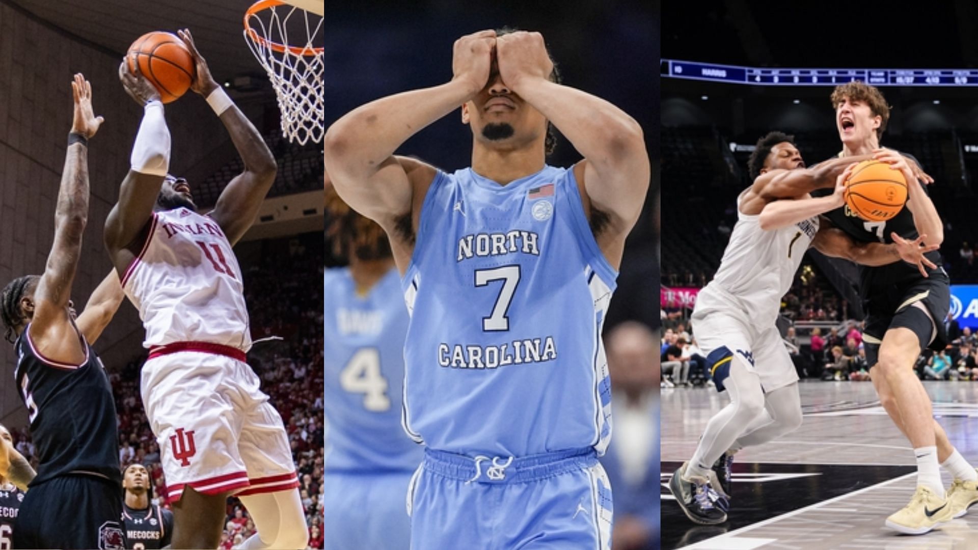 The Indiana Hoosiers, North Carolina Tar Heels and West Virginia Mountaineers teams