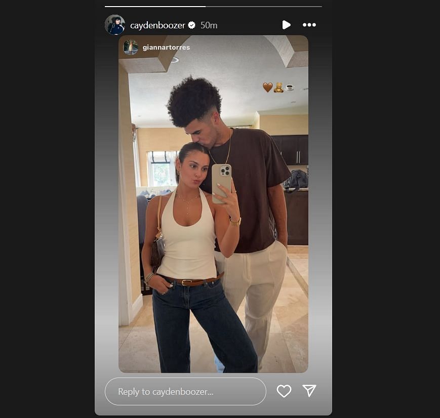 Cayden Boozer&#039;s GF Gianna Torres shares a cozy photo with him via Instagram.