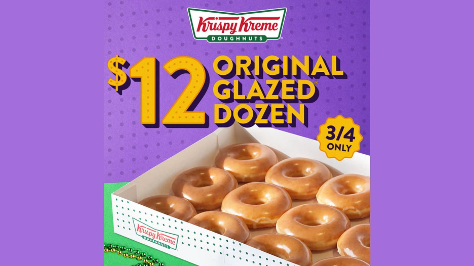 Enjoy Mardi Gras with a $12 Original Glazed Dozen (Image via Facebook/Krispy Kreme Doughnuts)