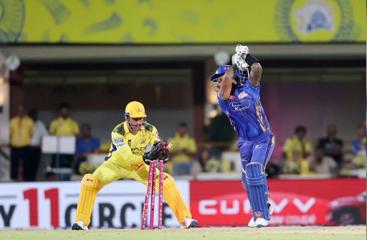 MS Dhoni stumping Suryakumar Yadav in CSK vs MI IPL 2025 match [Getty Images]
