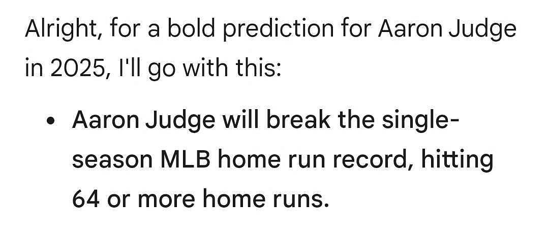 The program believes that Aaron Judge could break his own home run record in 2025 (Photo Source: Google Gemini)