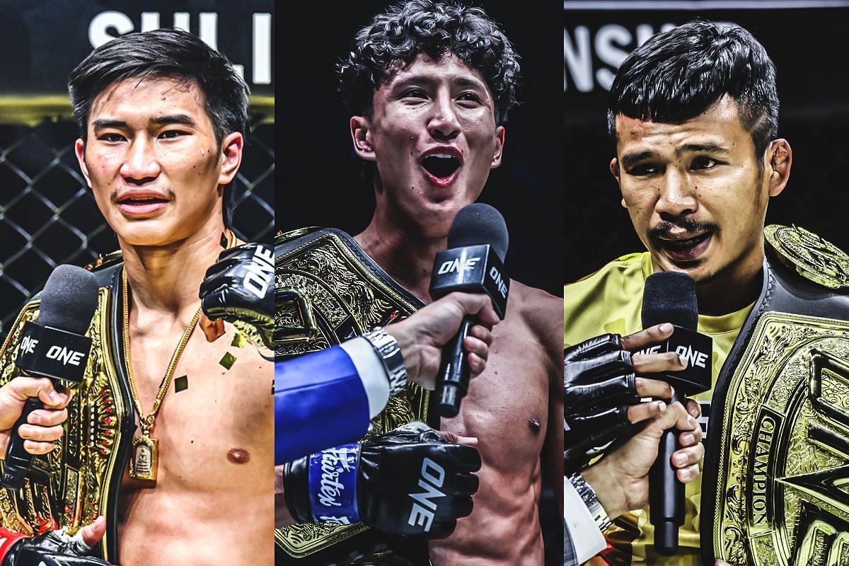 From L-R: Tawanchai, Nabil Anane, Superlek. [Photos via: ONE Championship]